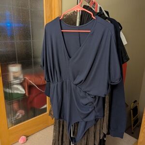 🩷SHEIN Curve 4XL Deep Blue Ribbed Vneck Bodysuit